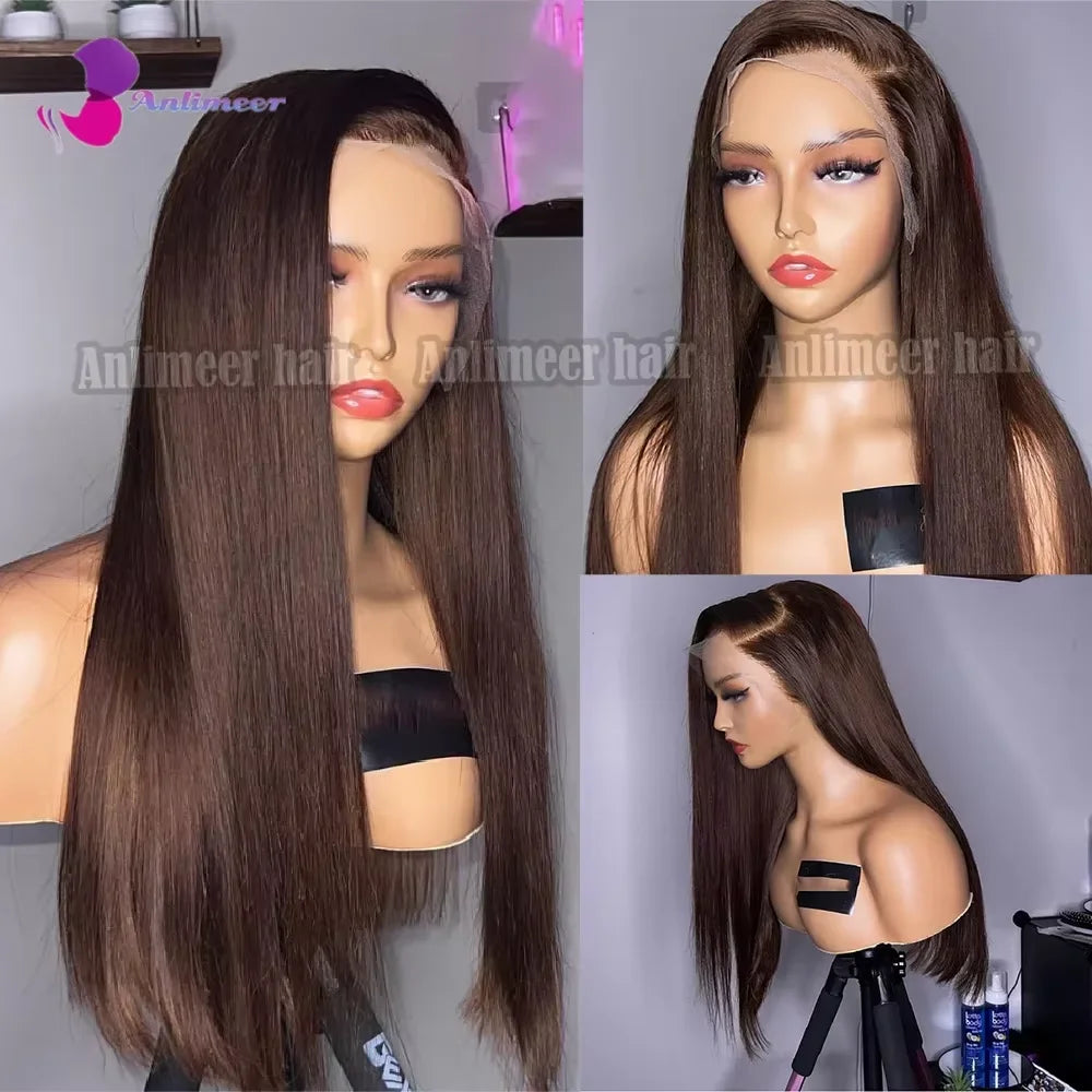360 Lace Front Wigs Dark Brown Pre Plucked Straight Chocolate Brown Colored 100% Human Hair Wigs 5x5PU Closure Wigs Human Hair