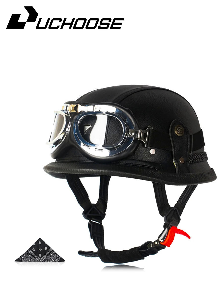 Motorcycle Half Helmet German Leather Vintage Helmet Casco Moto Motorcycle Open Face Helmet Biker Pilot