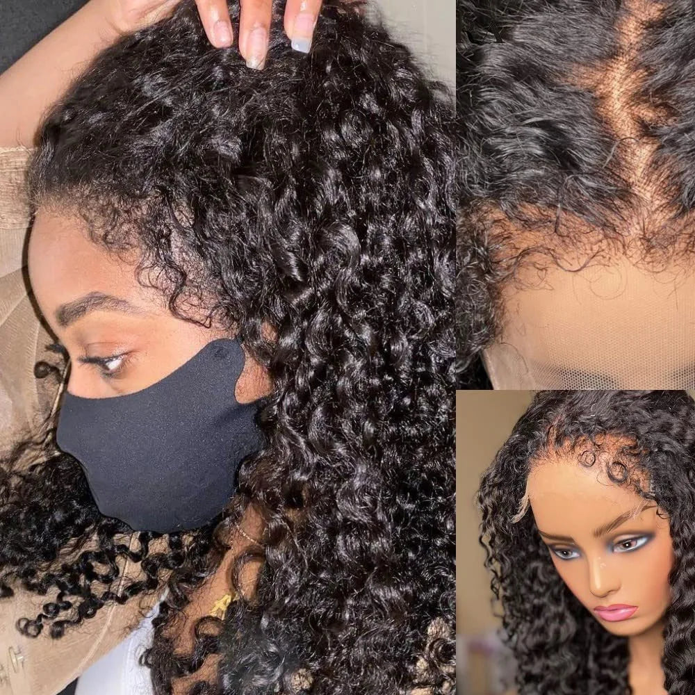 Wear And Go Short Bob 13x6 HD Transparent Deep Wave Lace Frontal Wig, 250 Density Full Thick Kinky Curly Glueless Ready To Go 10A Virgin Human Hair Wigs Tangle Free Pre Plucked Bleached Knots Natural Hairline Wigs For African American Women Daily PartyUse