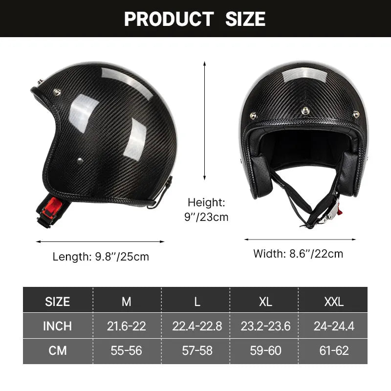 Open Face Helmet Carbon Fiber Motorcycle Helmets for Moto DOT Approved Four Seasons Universal 3K 12K Ultra Light 3/4 Jet Helmet
