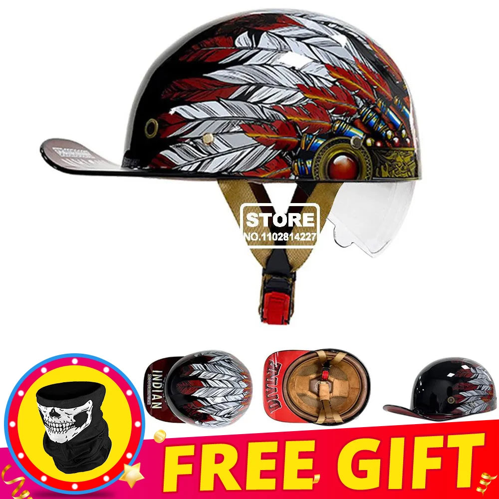 Half Helmet Retro Motorcycle Helmet Men Women Baseball Cap Riding Racing Moto Helmets DOT Certification Protection Cap Vintage