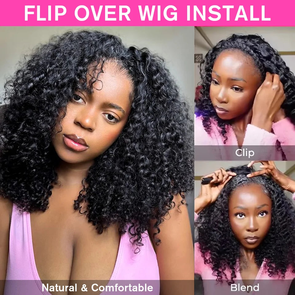 300% Density Burmese Curly Human Hair Wigs For Women Brazilian Glueless Kinky Culry 3 IN 1 Half Wig 100% Human Hair Wigs On Sale