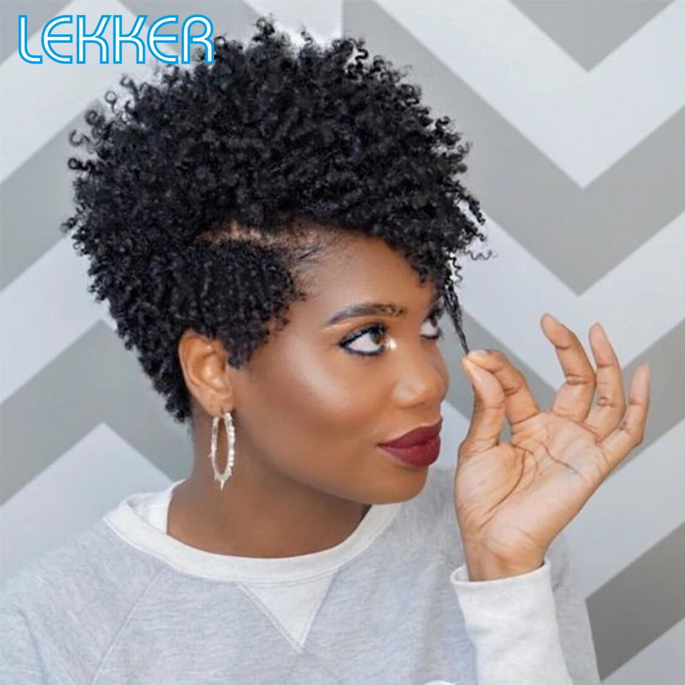 Lekker Short Pixie Cut Afro Kinky Curly Bob 100% Human Hair Wigs For Women Brazilian Remy Hair Full Machine Made Clearance Wigs