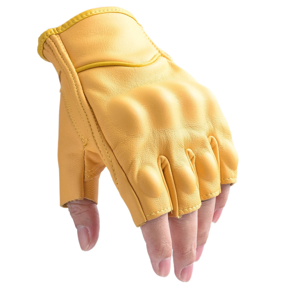 Outdoor Gloves Motorcycle Gloves Leather Motor Riding Gloves Half Finger for Men Fingerless Gloves Yellow