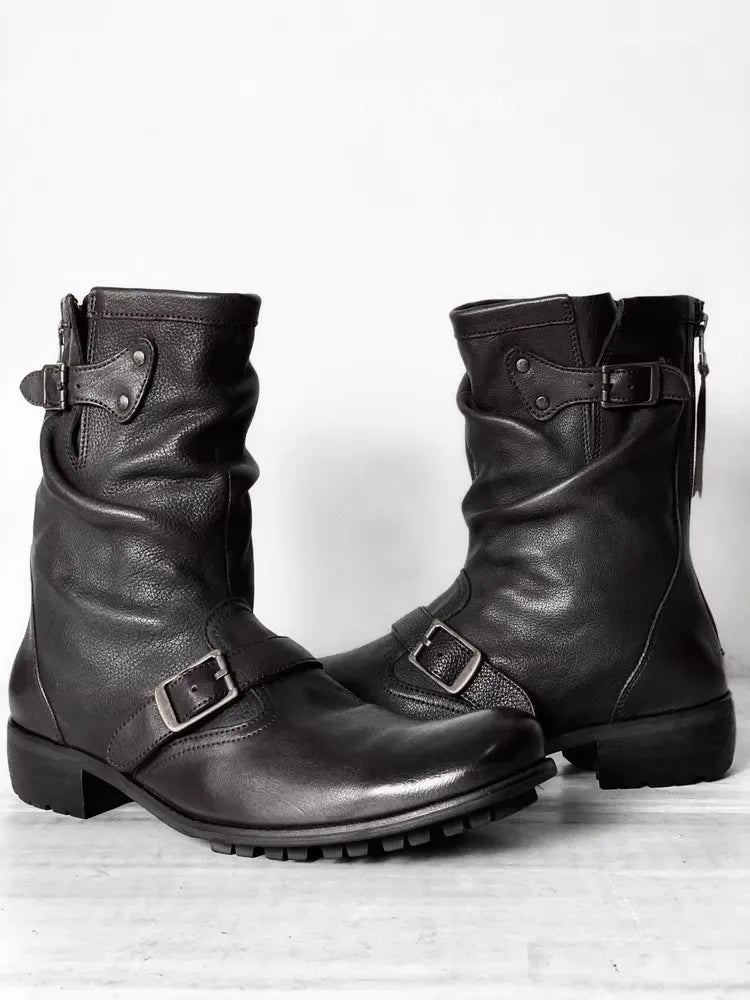 Motorcycle Riding Black Retro Boots for Men and Women, Thick Soled and Height Engineer Boots, Midsole Motobike Chelsea Shoese