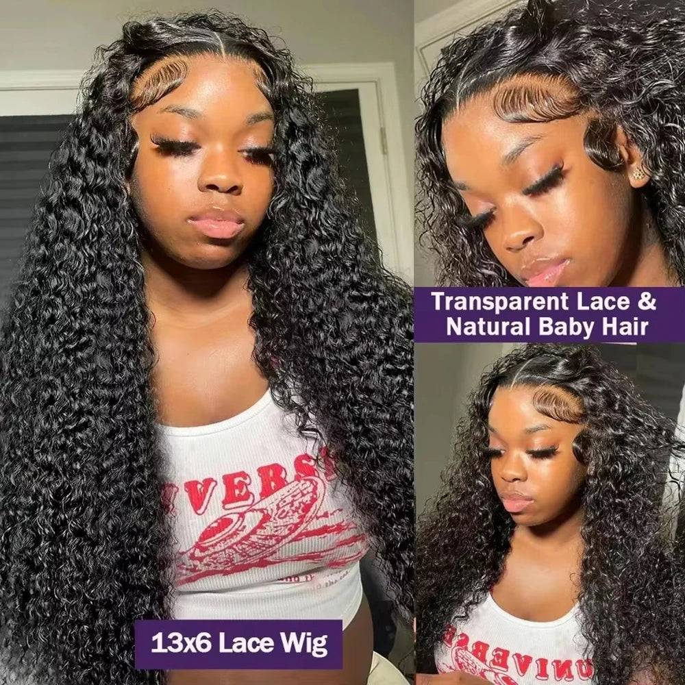 Natural Color Deep Wave Human Hair Wig 46 Inch 13x6 HD Lace Frontal Pre Plucked Natural Hairline Soft Breathable For Women