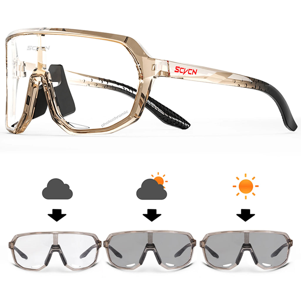 SCVCN Hot Photochromic UV400 Cycling Glasses Motorcycle Bike Riding Outdoor Sport Cycling Sunglasses Men Women Hiking Goggles