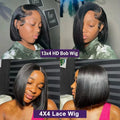 Straight Short Bob Wig Human Hair 13x4 Transparent Lace Front Wigs 200 Density Natural Black Bone Straight Short Human Hair Wigs