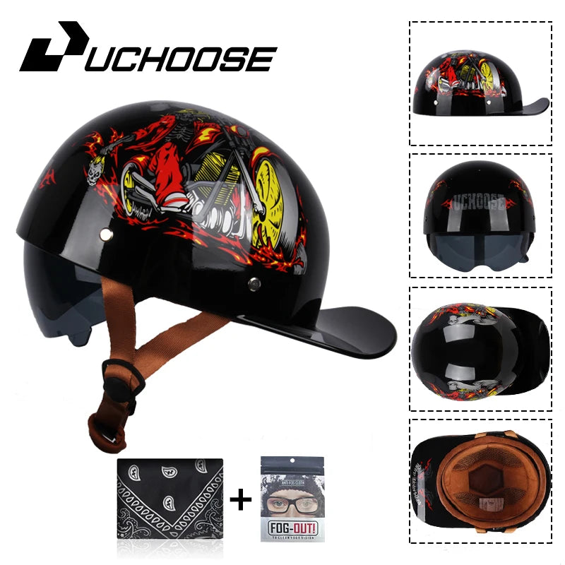 Uchoose Baseball Cap Helmet Motorcycle Vintage Retro Helmets Summer Open Face Scooter Cruiser Chopper Gangster DS Men Women Kid