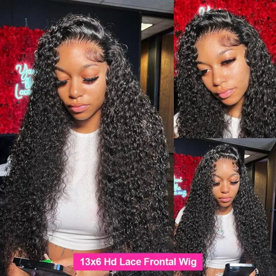 Deep Wave Human Hair Wigs 13X6 Hd Lace Frontal Wig 40 Inch Curly Lace Front Wig Brazilian Wigs Original 250 Density Pre Plucked