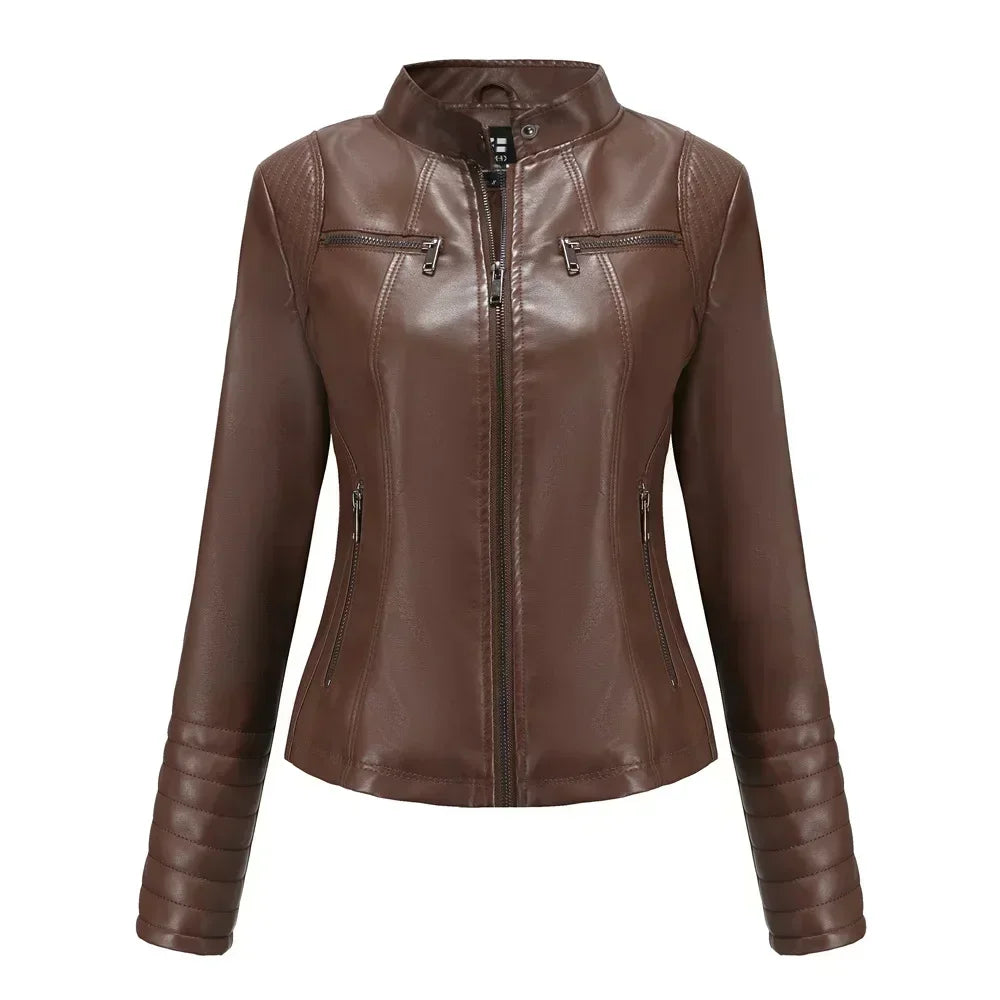 Women's Jackets Motorcycle Biker Coats Female Clothing Spring Autumn Winter Ladies Fashion PU Leather Outwear Tops with Pocket