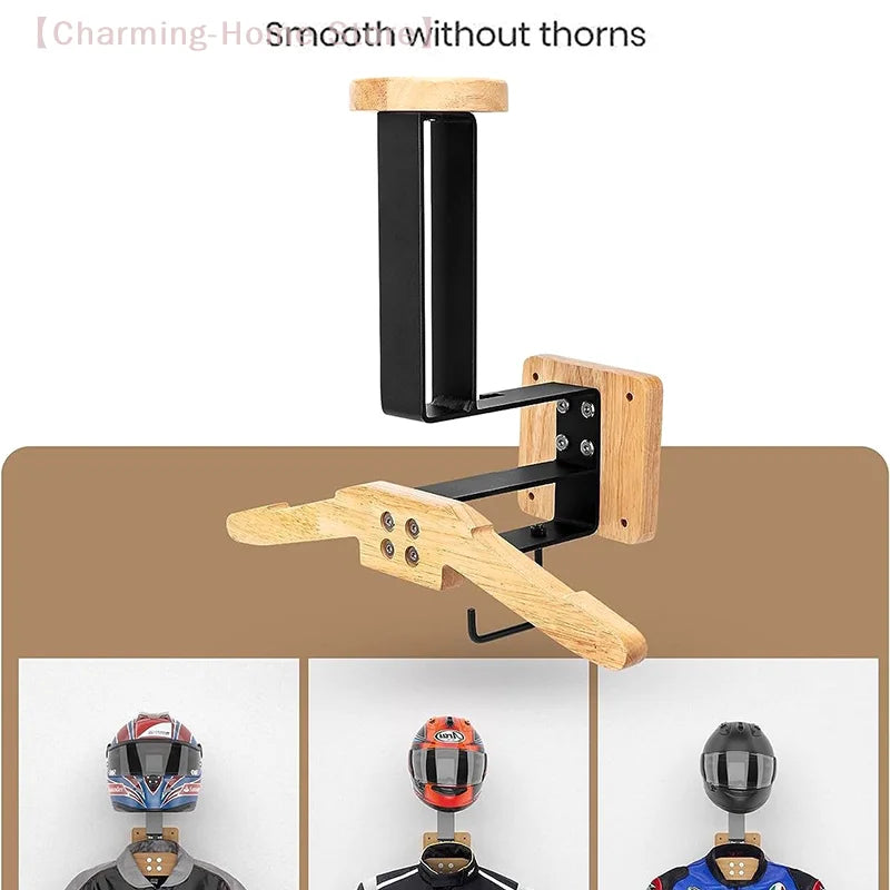 Black Walnut Helmet Holder 2-in-1 Helmet Racing Suit Hanger Motorcycle Helmet Mount Rack For Vest Equipment Solid Wood Hangers