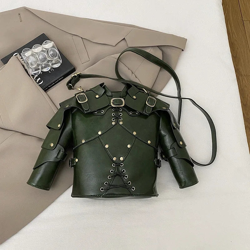 European Brand Design Tactical  Motorcycle Bags Women Clothing Shoulder Rivet Zipper Jacket Bag Black Leather Messenger Handbag