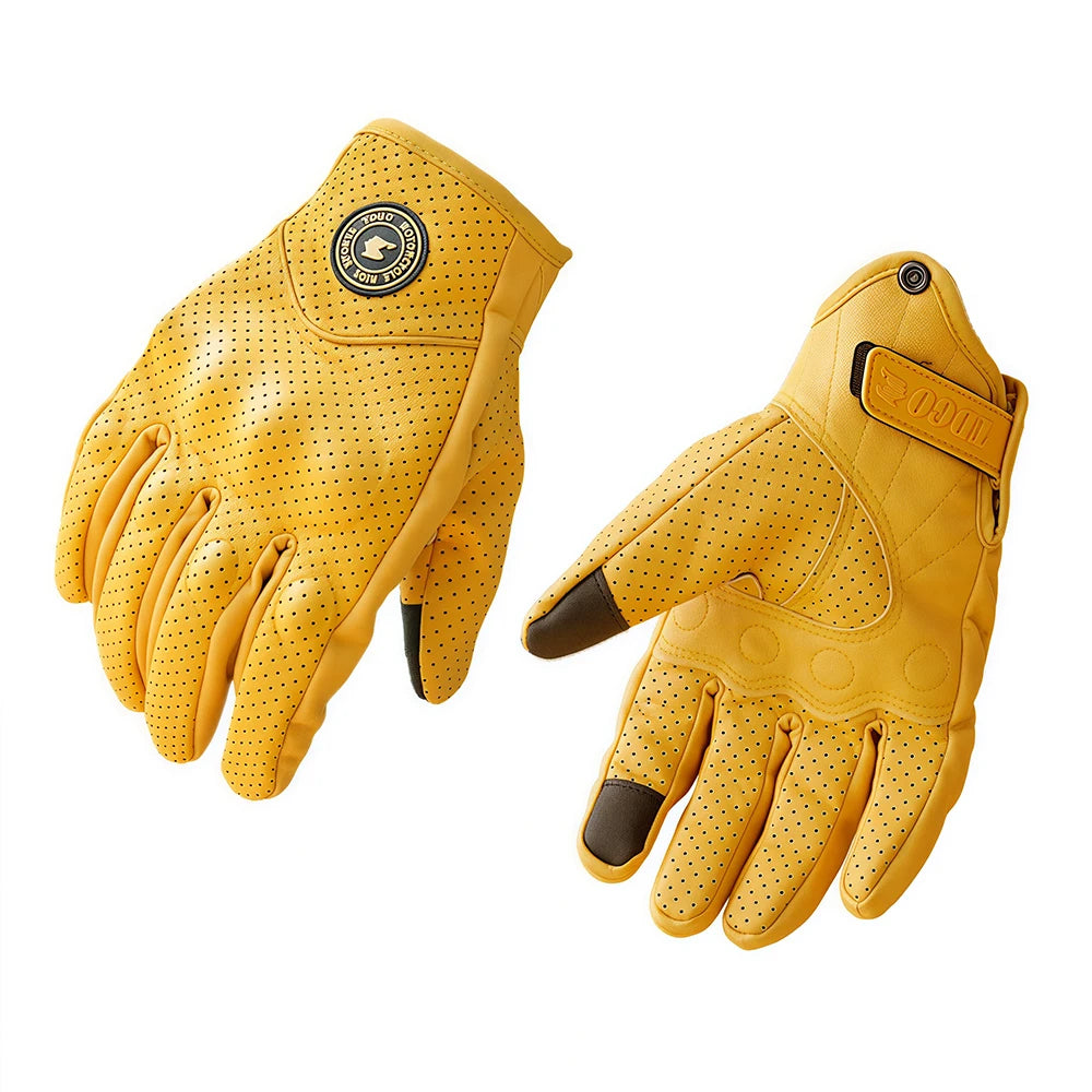 Yellow Motorcycle Breathable Racing Gloves Summer Perforated PU Leather Motocross Glove Men Women Motorcyclist Protected Gloves