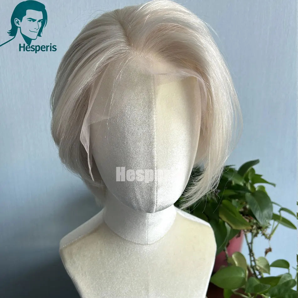 Hesperis 13x4 Human Hair Silver Blonde Wig With Side Part Cosplay Short Platinum Blonde Lace Front Transparent Glueless Wigs