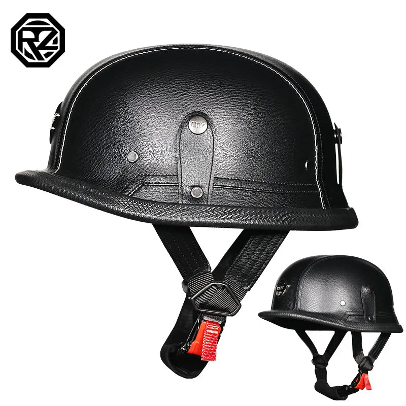 German Style  Motorcycle Helmet Retro Open Face Leather Helmet Moto Vintage Motorbike Cruising Half Helmet Cascos Para Moto