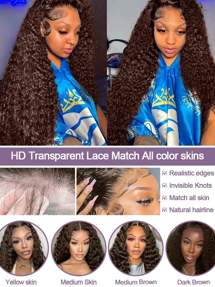 Chocolate Brown Jerry Curly Lace Front Wig 7x5 Gluleless Colored Human Hair Wigs Pre Plucked Deep Wave 13x6 HD Lace Frontal Wig