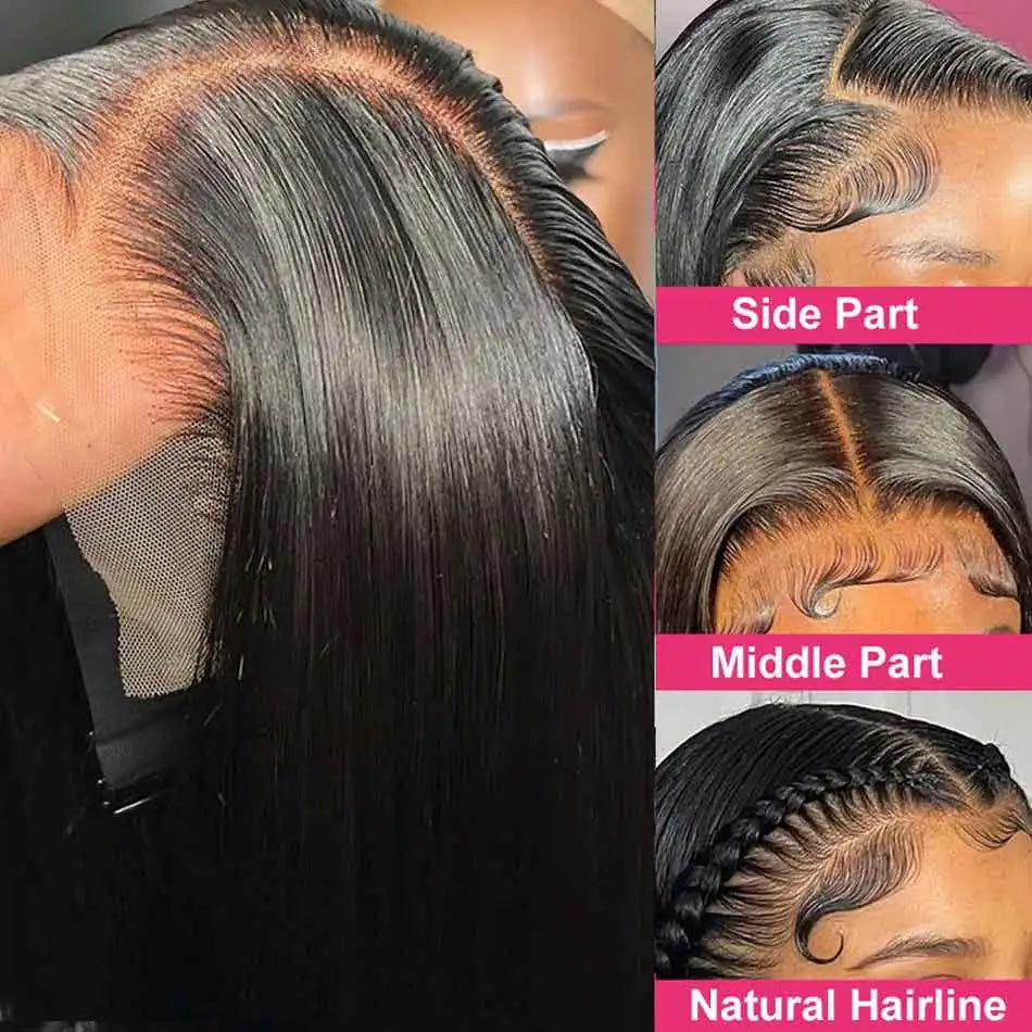 360 Full Lace Straight Wig 200 Density Glueless Invisi-Drawstring Brazilian Virgin Hair HD Transparent Lace Front Wigs For Women