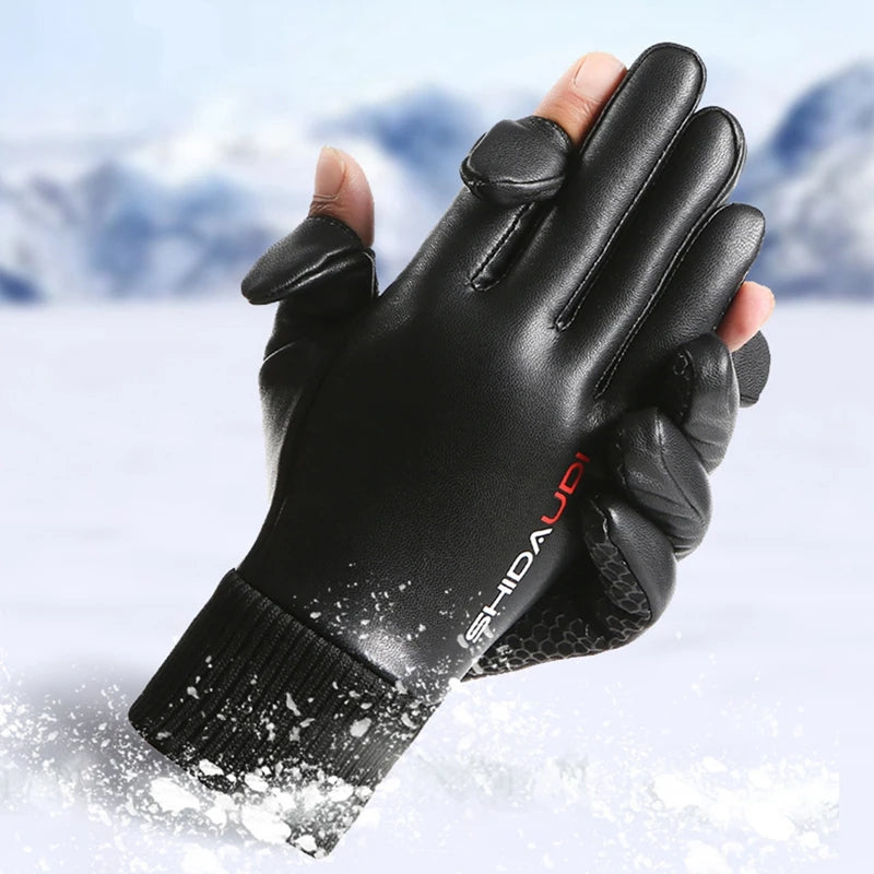 Motorcycle Fleece Lining Thermal Gloves Touch Screen Waterproof Full-finger Cover Motorbike Cycling Riding Snow Ski Warm Mittens