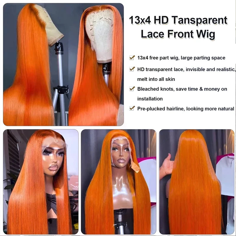 Ginger Wig Human Hair 13x4 Straight Lace Frontal Wigs Human Hair Hd Transparent 350# Ginger Orange Human Hair Wigs for Women