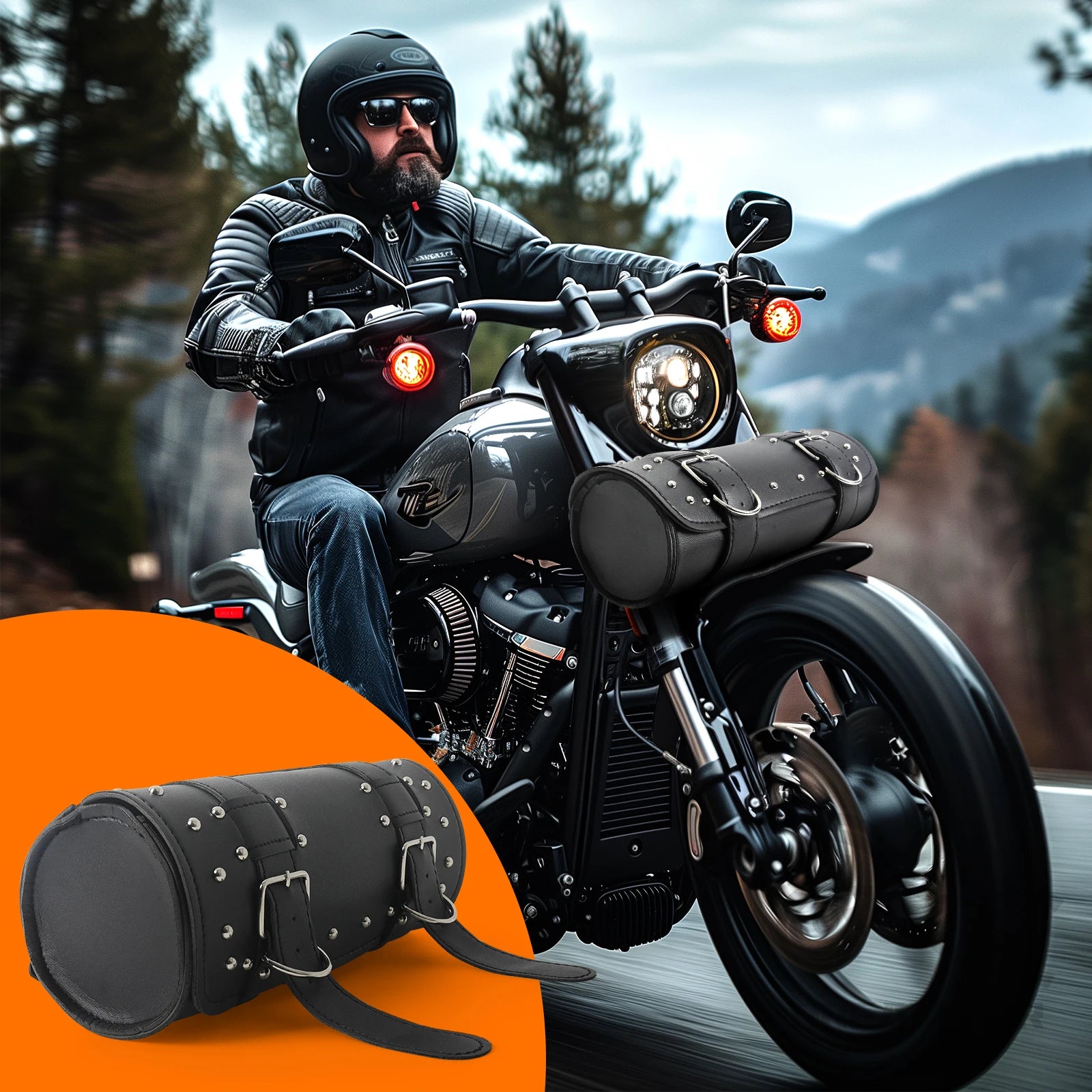 Motorcycle Front Fork Handlebar Bag Leather Waterproof Large Motor Saddlebags Bag Moto Luggage Capacity Storage Pouch Tank W4P2