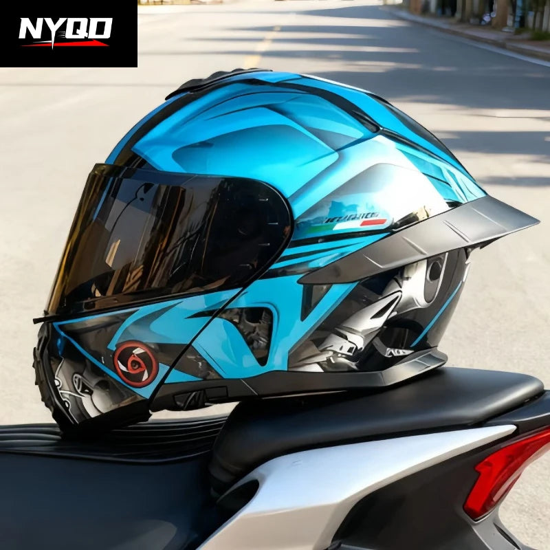 ORZ Motorcycle Helmet Dual Visor Modular Flip Up Full Face Helmet Cascos Para Moto Motocross Night Vision Lens DOT Approved