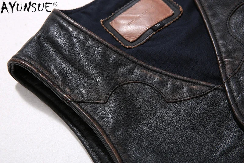 AYUNSUE Men Jacket 2020 Men's Clothing 5XL 6XL Real Cow Leather Vest Male Retro Motorcycle Buffalo Man Vests Hommes Veste LXR370
