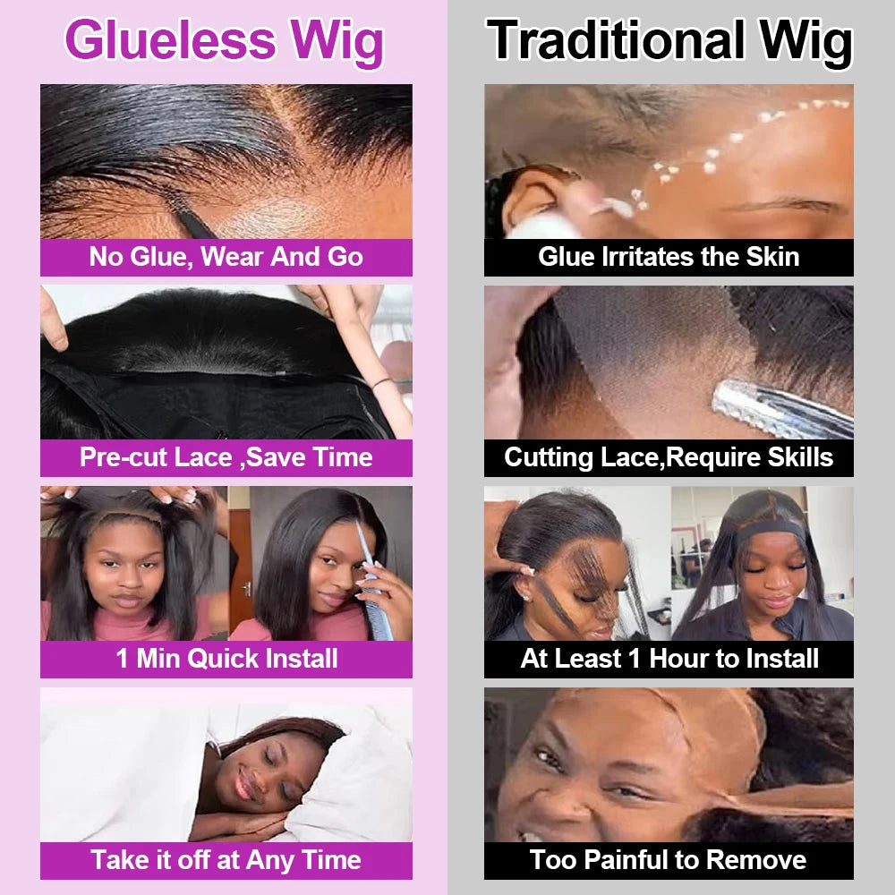 Glueless Brazilian Human Hair 13x4 HD Lace Front Wig Bone Straight Short Bob Wig 13x6 Lace Frontal Pre Plucked For Women