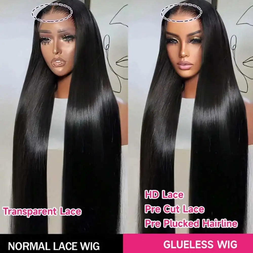 40 Inch Straight Pre Plucked Pre Cut Lace Glueless Wig 5x5 HD Lace Frontal 13x6 Human Hair 250% Density Wigs