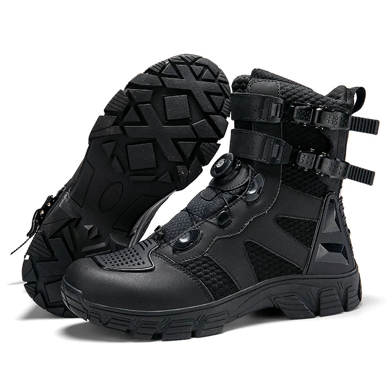 Men Motorcycle Boots Breathable Anti-fall Motocross Protective Shoes Knob Lock Buckle Men's Motos Equipment Outdoor Sports Shoes