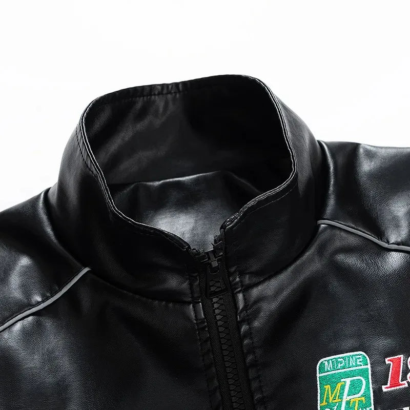 Spring Autumn New Men's Motorcycle Wear Fashion Brand PU Leather Jacket Moto Bike Jackets Thin Fashion Coat Embroidery Hip Hop