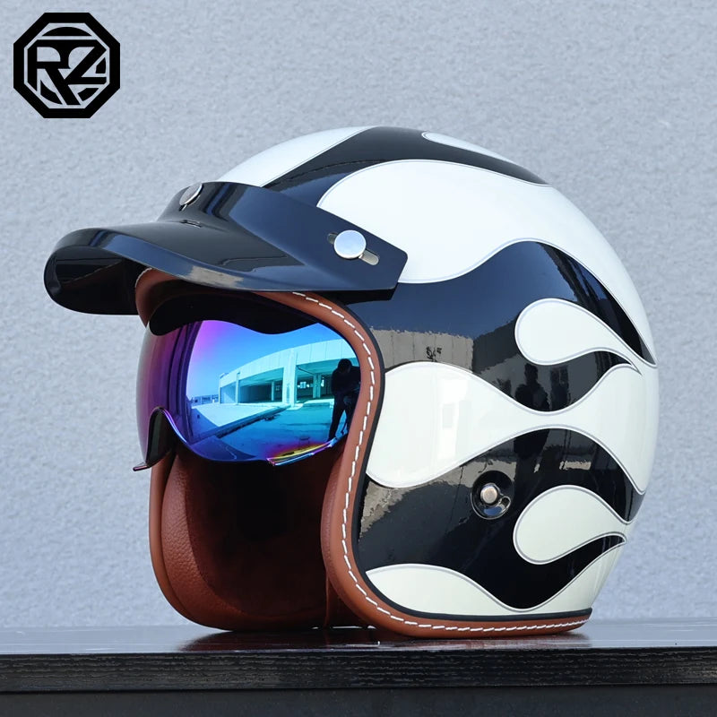 ORZ adult motorcycle helmet retro cruise 3/4 motorcycle half helmet with sun visor DOT approved