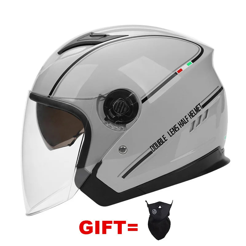 Free Gift Motorcycle Helmet Half Face DOT Motorbike Helmet Electric Safety Double Visor Dual  Lens Helmet Moto Casque For Adults