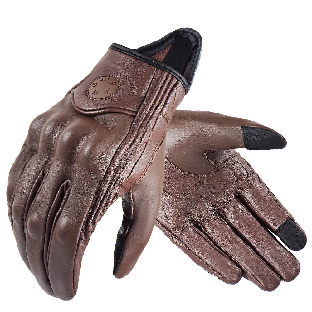 Suomy Vinatge Goatskin Motorcycle Gloves Summer Men Brown Retro Leather Motorbike Motocross Glove Lady Motorcyclist Guantes