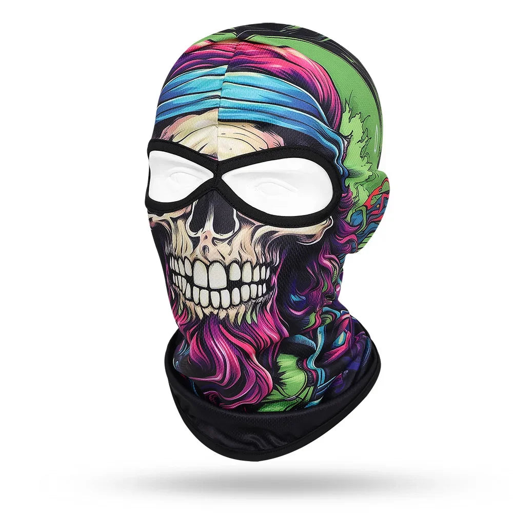 Motorcycle Balaclava, Beard Old Men Skull Print Full Face Cap, Biker Masks, Motorbike Helmet Hat, Cycling Headgear, 2 Holes,