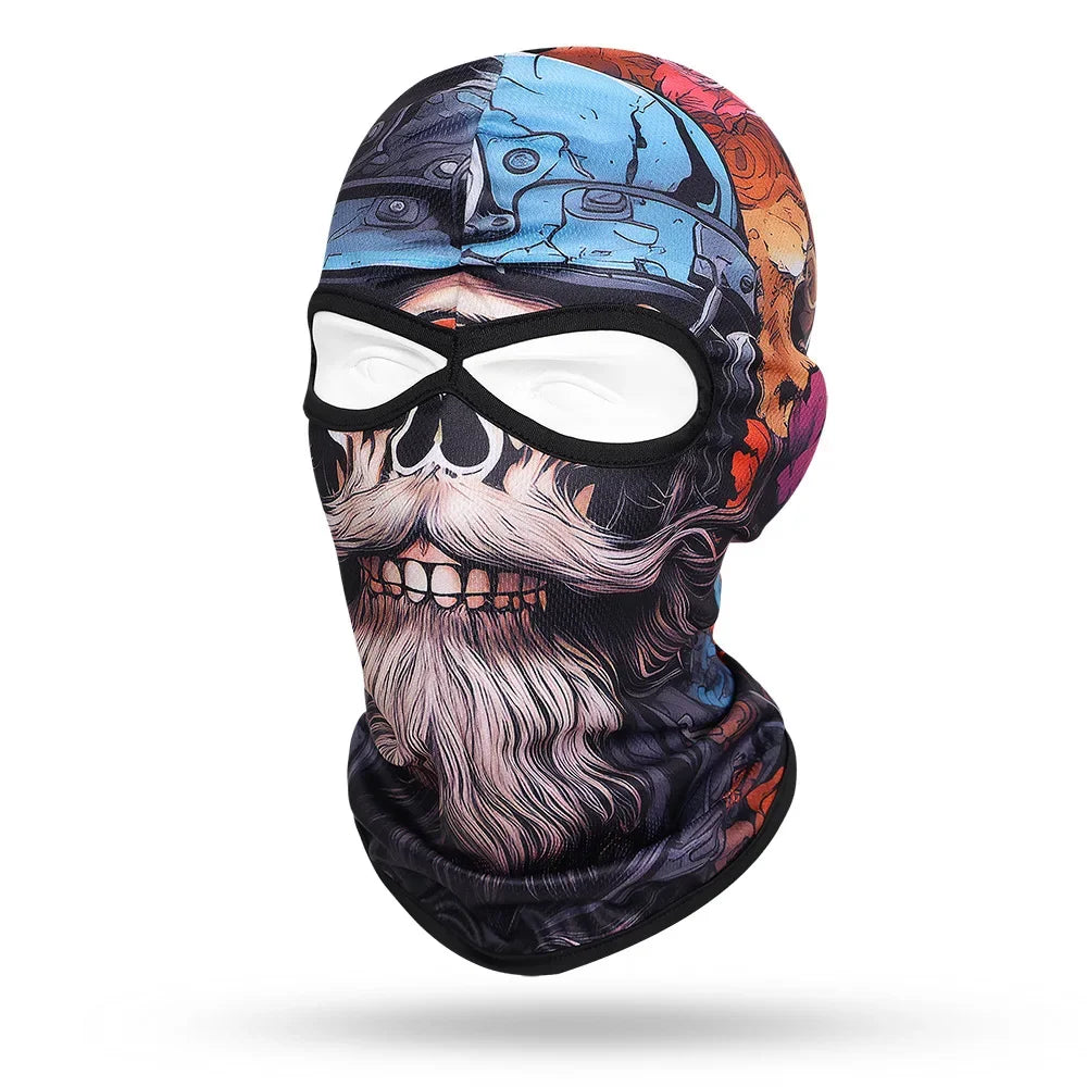 Motorcycle Balaclava, Beard Old Men Skull Print Full Face Cap, Biker Masks, Motorbike Helmet Hat, Cycling Headgear, 2 Holes,