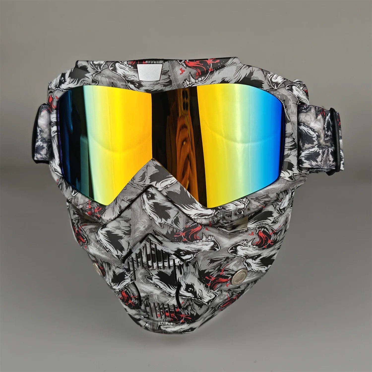 Motorcycle Glasses Riding Glases with Removable Face Mask, Removable Anti-fog Glasses, Mouth Filter, Adjustable Anti-slip Strap