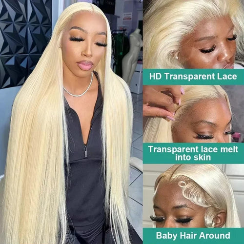 613 Blonde Bone Straight Human Hair Wigs 13x6 HD Transparent Lace Frontal Lace 250 Density Brazilian Pre Plucked Front Wigs