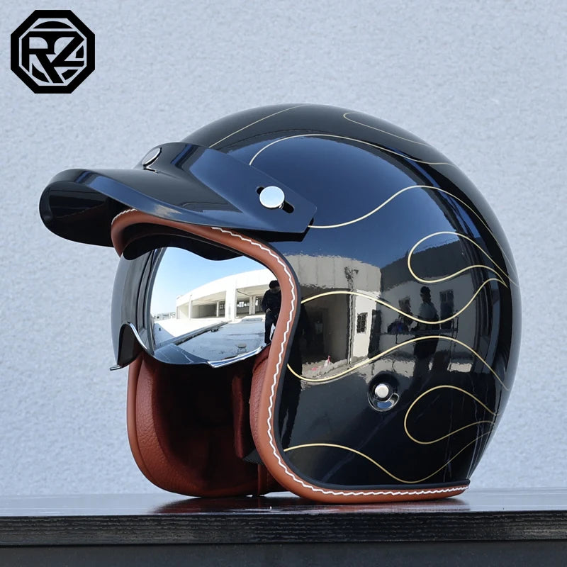 ORZ adult motorcycle helmet retro cruise 3/4 motorcycle half helmet with sun visor DOT approved