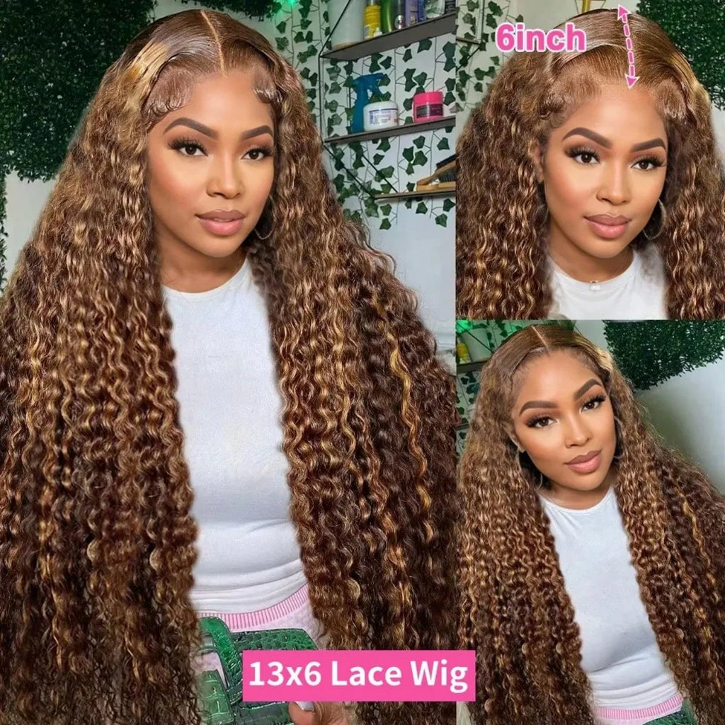 30 32 Highlight Deep Wave Hd Lace Frontal Wig 13x6 Honey Blonde Human Hair Wig Brazilian #4/27 Wet And Wavy Curly Wigs For Women