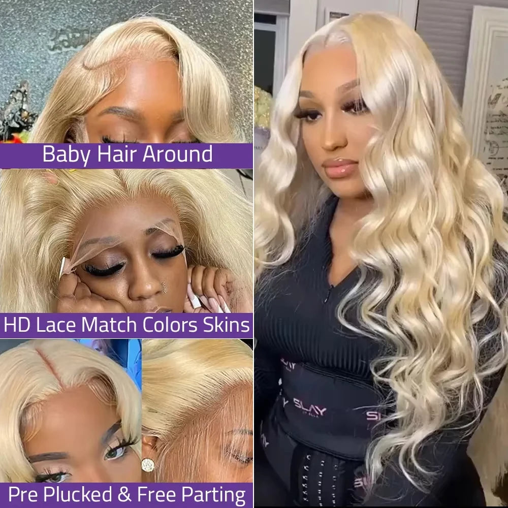 Human Hair 613 Body Wave Wig 200%Density 46 Inch Honey Blonde 13x4 13x6 HD Transparent Lace Frontal Wig Brazilian PrePlucked Wig