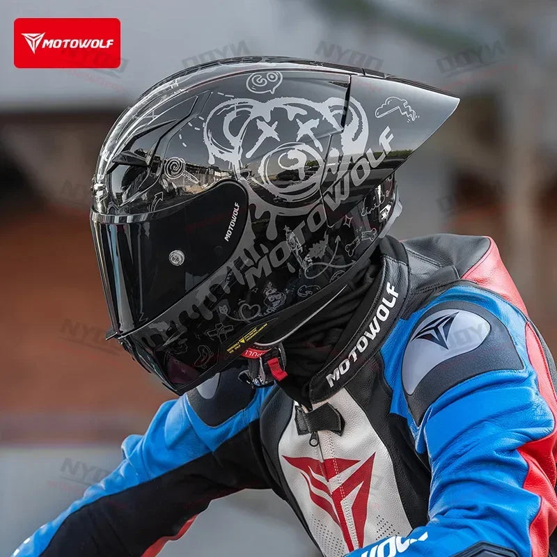 MOTOWOLF H1 Motorcycle Full Face Helmet Big Tail Lightweight All Seasons Racing Helmet Cascos Para Moto For Men Women