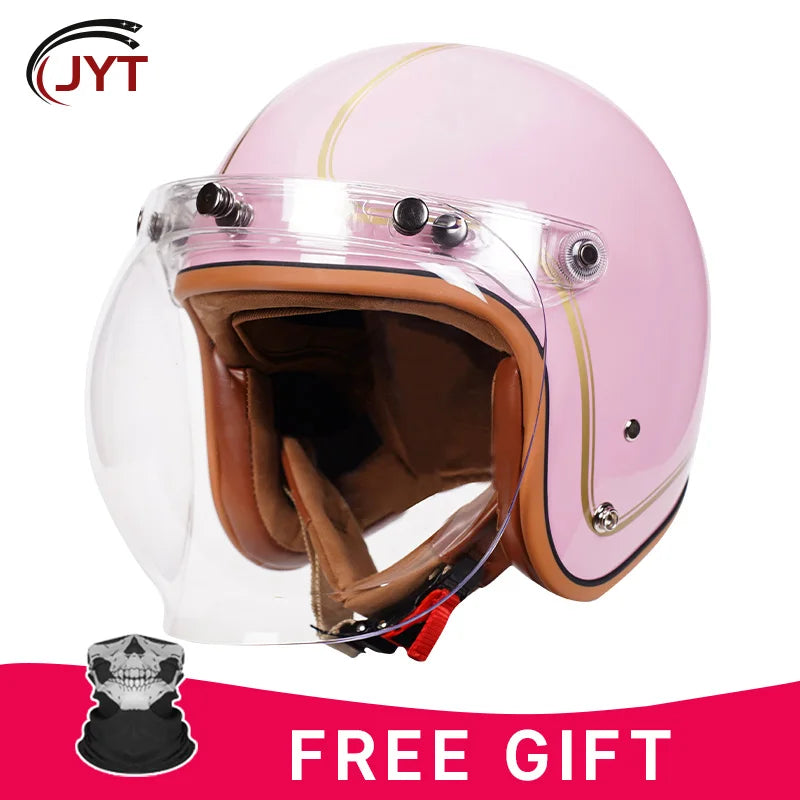 3/4 Open Face Helmet with Bubble Visor Three Button Half Helmet Sun Visor Retro Motorcycle Jet Helmets Men Women DOT Approved