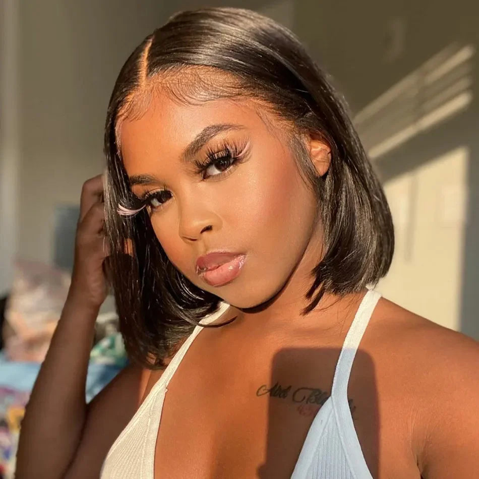 250% Density Short Bob 13x4 HD Lace Front Human Hair Wig PrePluck Brazilian Glueless Lace Frontal Closure Wig For Women Straight