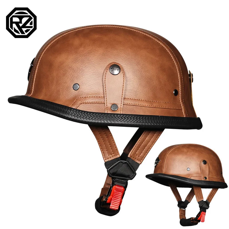 German Style  Motorcycle Helmet Retro Open Face Leather Helmet Moto Vintage Motorbike Cruising Half Helmet Cascos Para Moto