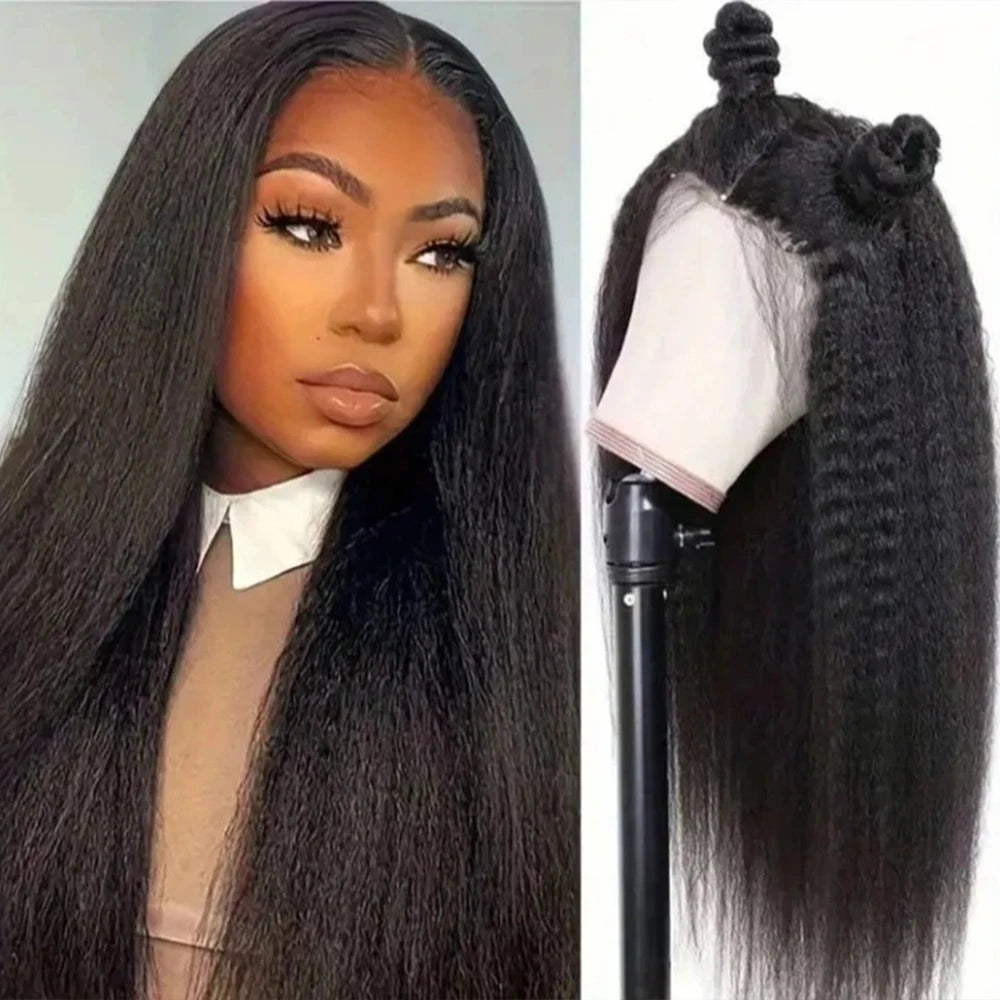 Yaki Straight Human Hair Wig For Women Natural Kinky Straight 13x4 Lace Front Wigs Human Hair 40 Inch kinky curly human hair wig