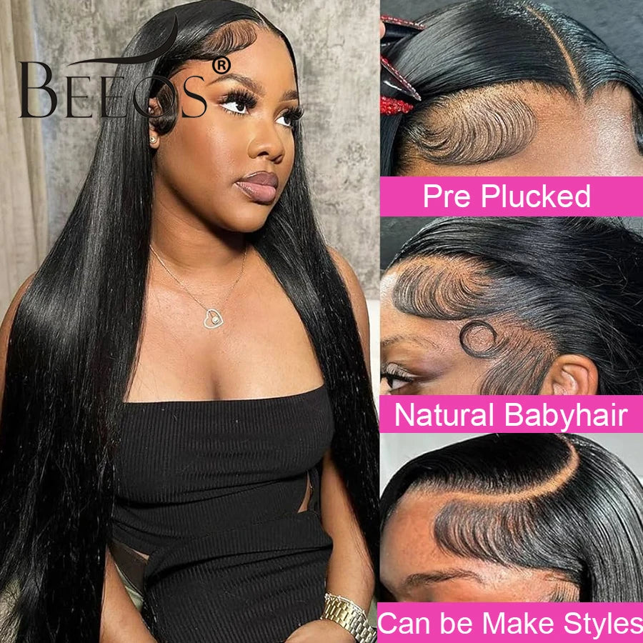 250% 13x4 HD Transparent Lace Frontal Human Hair Wigs Silky Straight Pre Plucked 100% Human Hair Melt Skins Brazilian Remy Hair