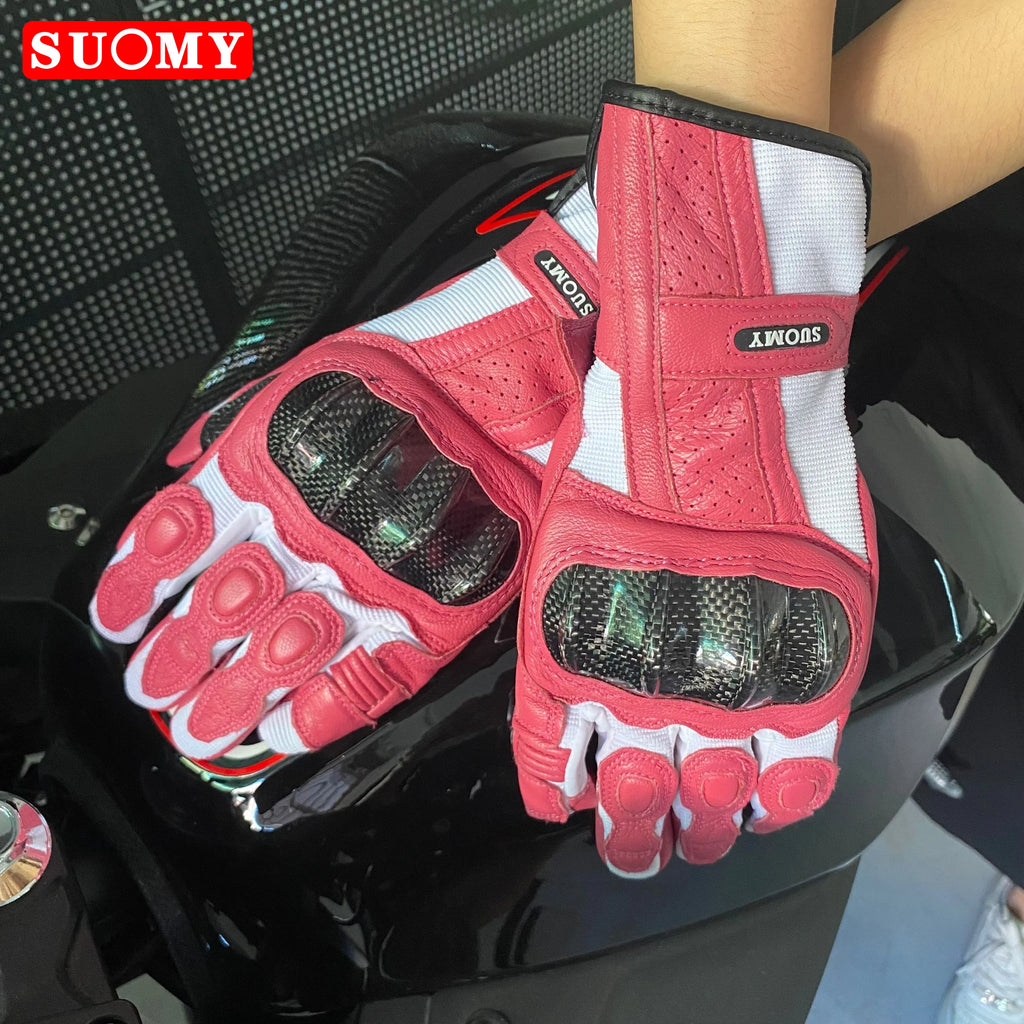 Suomy Women Pink Goatskin Motorcycle Gloves Lady Long Full Finger Scooter Electric Bike Glove Cycling Racing Motocross Luvas XS
