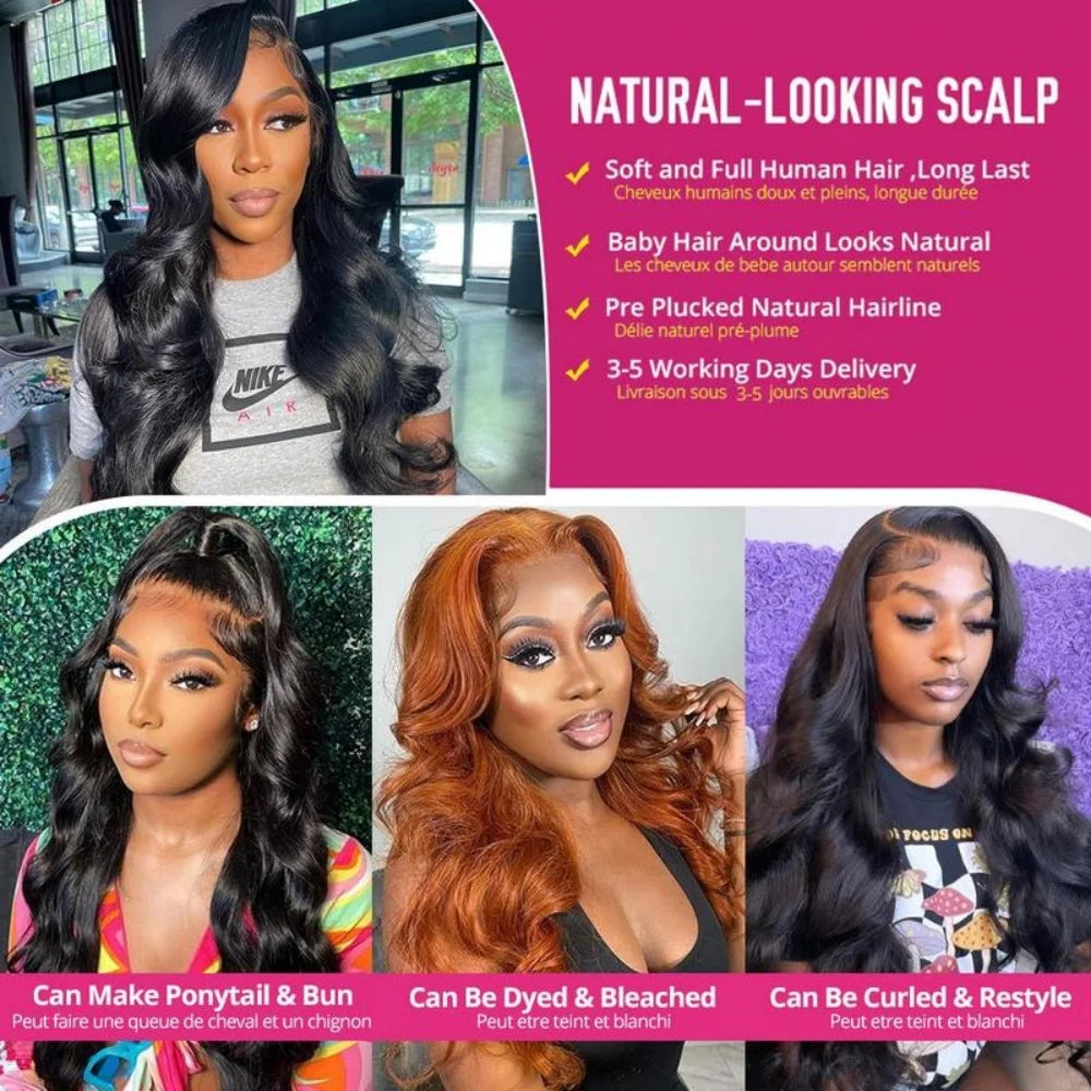 200% Density Body Wave Lace Front Wigs Human Hair 13x6 HD Lace Frontal Wig With Baby Hair Pre Plucked 13x4 Human Hair Wigs