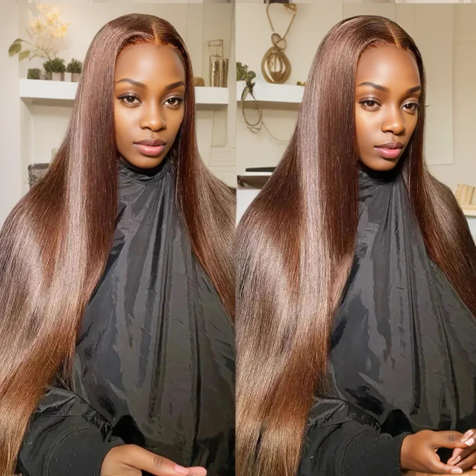 30 36 Inch Chocolate Brown 13x4 Straight Human Hair Lace Front Wig Brazilian Colored 13X6 Transparent Lace Frontal Wig For Women